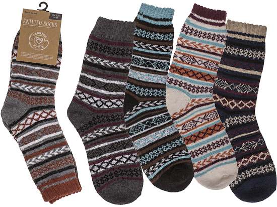 Stricksocken Damen Natural Gr. 38-42 5-farbig ass 60% PES, 20% PAN, 20% WO 20 Paar im Polybeutel