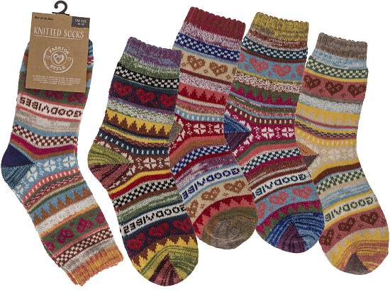 Stricksocken Damen Good Vibes Gr. 38-42 5-farbig ass 60% PES, 20% PAN, 20% WO 20 Paar im Polybeutel