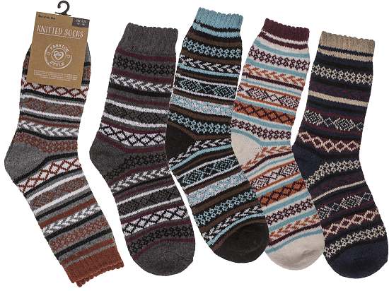 Stricksocken Herren Natural Gr. 42-46 5-farbig ass 60% PES, 20% PAN, 20% WO 20 Paar im Polybeutel