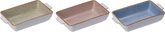 Auflaufform bunt  rechteckig 3ass 19x10x4cm Keramik