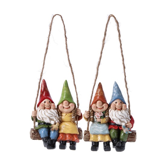 Zwergenpaar auf Schaukel 2ass 13x7x32cm Resin