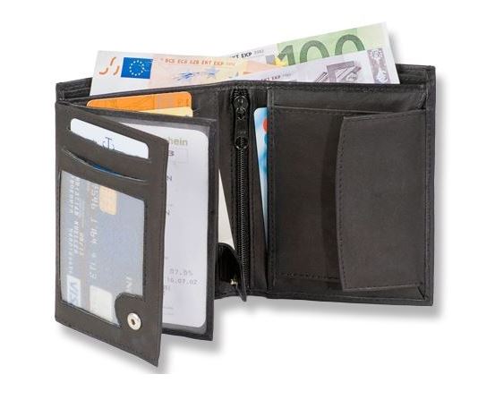 Portemonnaie Echt Leder in Hochformat mit RFID-Blocker schwarz
