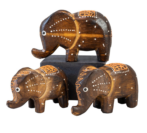 Elefant 3er Set 8x6cm, 9x7cm, 10x8cm Holz, BALI