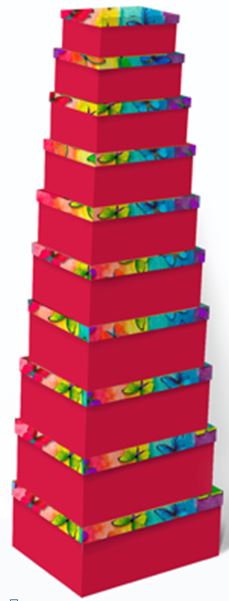 Geschenkboxen 10erSet 19x13x7.5- 37.5x29x16cm rot m. Schmetterlinge