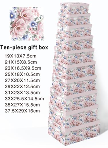 Geschenkboxen 10erSet 19x13x7.5- 37.5x29x16cm rosa Rosen
