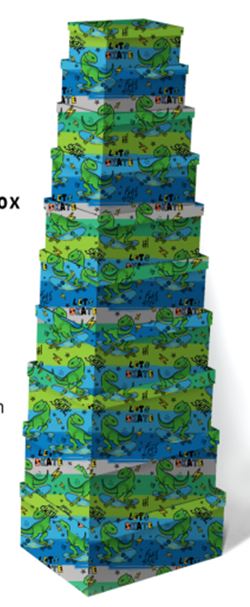 Geschenkboxen 10erSet 19x13x7.5- 37.5x29x16cm Dinos gr&#252;nblau