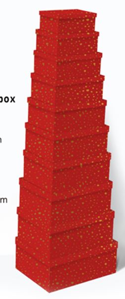 Geschenkboxen 10er Set 19x13x7.5cm bis 37.5x29x16cm rot mit Goldnuggets