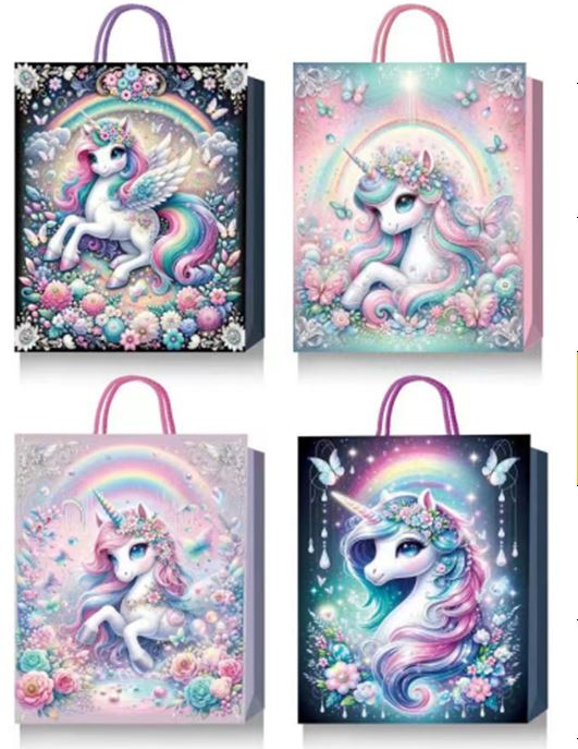 Geschenktasche 3D Einhorn 4ass 18x23x8cm