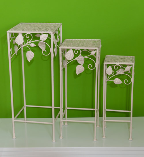 Metall weiss Shabby chic Pflanzenständer ECKIG 3er,28x28xh70cm 23x23xh60cm 18x18xh50cm