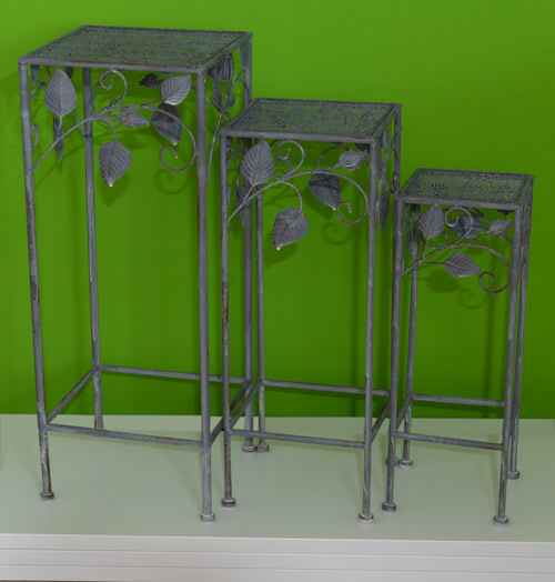 Metall grau Shabby chic Pflanzenst&#228;nder ECKIG 3er,28x28xh70cm 23x23xh60cm 18x18xh50cm