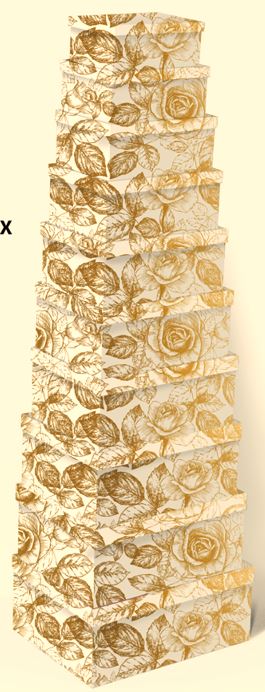 Geschenkboxen 10erSet 19x13x7.5- 37.5x29x16cm Goldrosen auf weiss