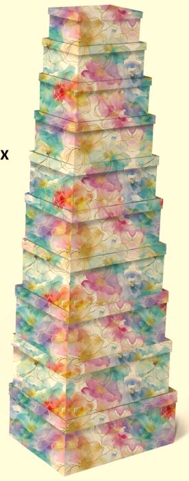 Geschenkboxen 10erSet 19x13x7.5- 37.5x29x16cm Fantasieblumen Pastell