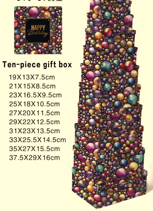 Geschenkboxen 10erSet 19x13x7.5- 37.5x29x16cm  Happy Birthday