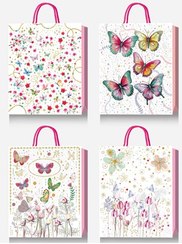 Geschenktasche Schmetterlinge 4ass 26x32x10cm