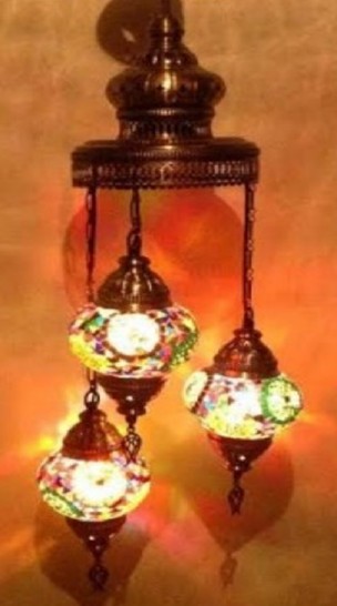 Lampe Mosaik Deckenlampe h&#228;ngend 3 Mosaiklampen h&#246;he ca. 50cm T&#252;rkei ass