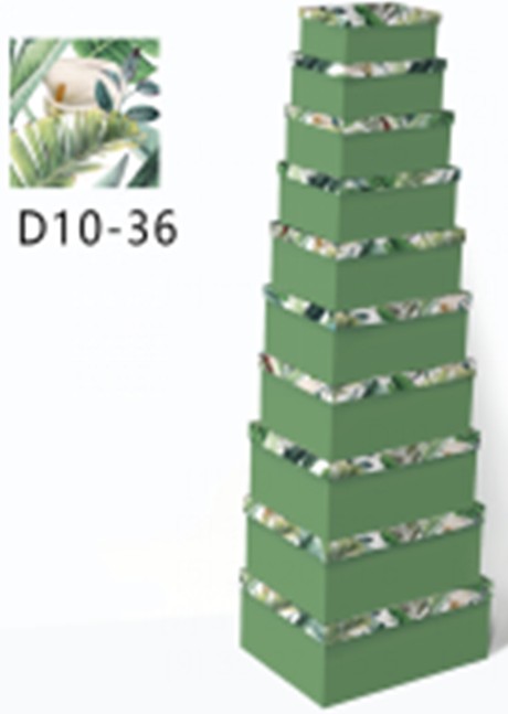 Geschenkboxen 10erSet 19x13x7.5- 37.5x29x16cm grün Pflanzenmotiv