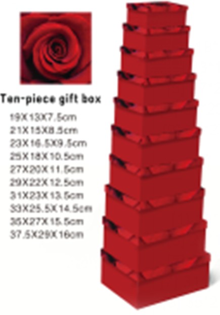 Geschenkboxen 10erSet 19x13x7.5- 37.5x29x16cm rote Rosen