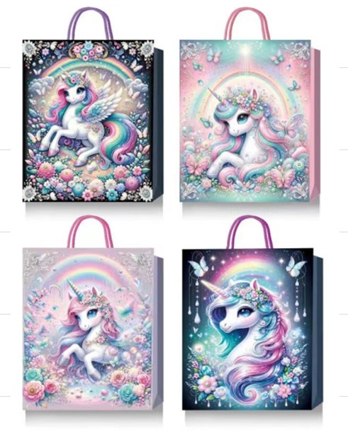 Geschenktasche 3D Einhorn 4ass 31x42x12cm