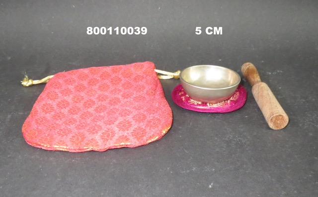 Klangschale f&#252;r Reisen Diam. 5cm mit Kissen und Schlegel und Stoffbeutel INDIEN