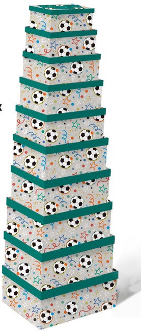 Geschenkboxen Fussball 10er Set 19x13x7.5cm bis 37.5x29x16cm