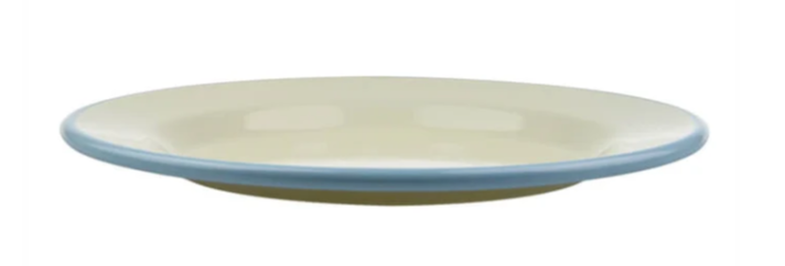 Emaille creme/Hellblau Teller flach D24cm H2.5cm