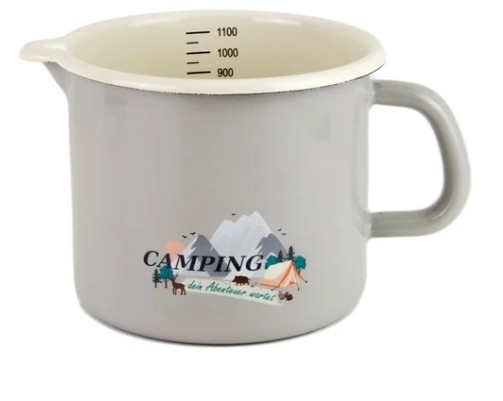 Emaille grau Camping Milchtopf mit Innenskala D 12cm H 11cm 1 Liter