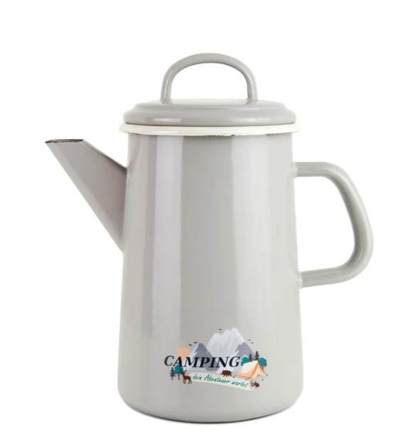 Emaille grau Camping Kaffeekanne mit Deckel 1,6 Liter
