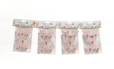 Dekoklammern 5er Set Blumen und Schmetterlinge 4ass 4x4.5cm Holz