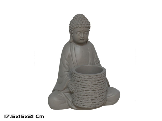 Buddha mit Blumentopf grau 17.5x15x21cm Zement