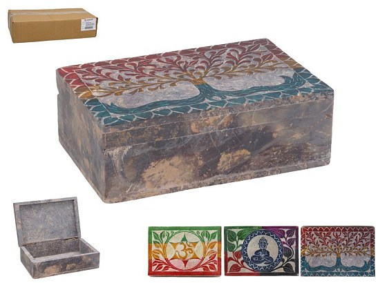 Dose mit Deckel Speckstein 10x15x4.5cm 3ass