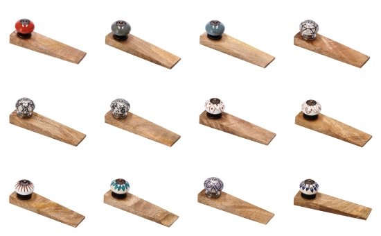 Türstopper mit Knauf 12ass 15x4x6cm Holz mit Keramik