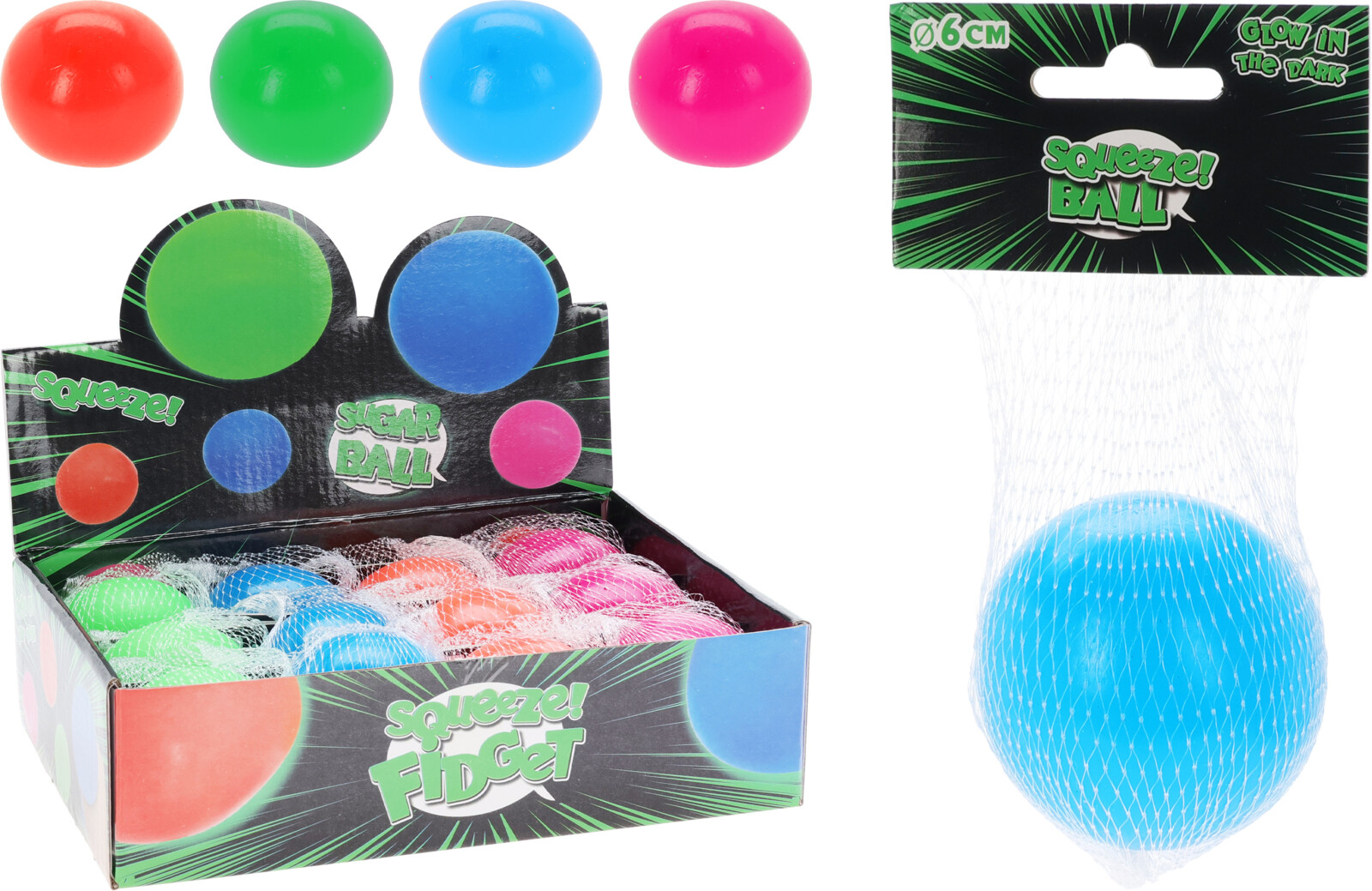 Antistressball glow in the dark 4ass 12Stk im Display