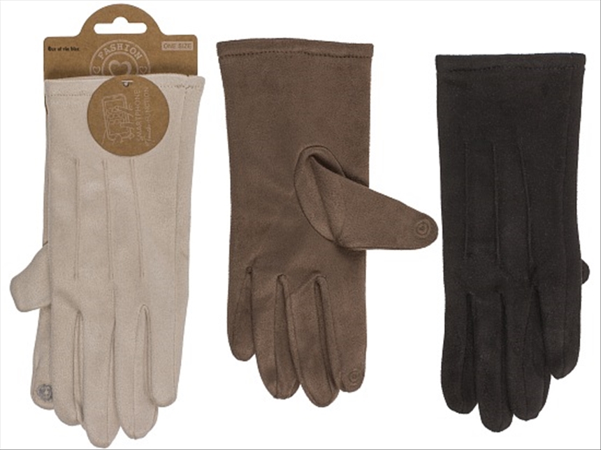 Handschuhe Damen Winter mit Streifen und Touchfunktion 3ass 100% Polyester Wildleder-Imitat