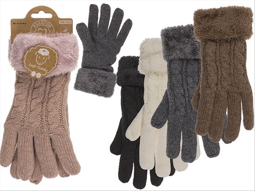 Handschuhe Damen Kuschel Zopfmuster 5ass 83g 50% Polyacryl 50% Polyester