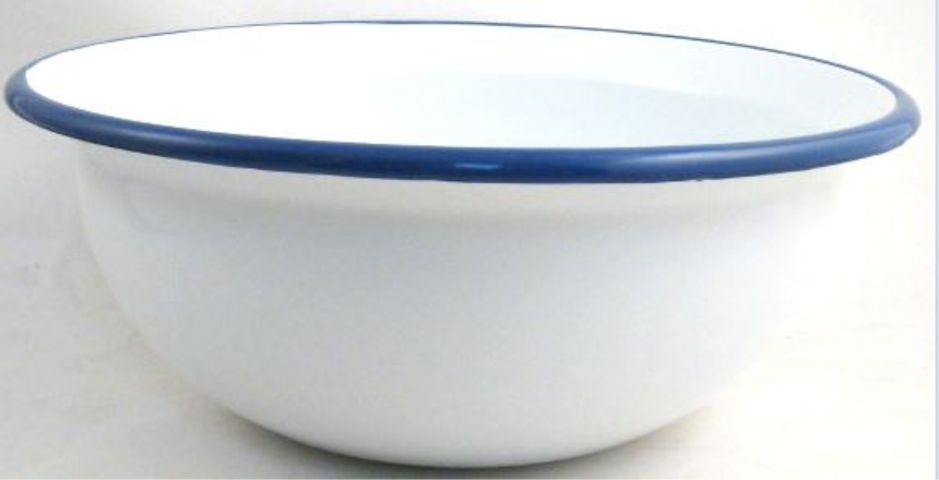 Emaille weiss mit blauem Rand Schale D 36cm