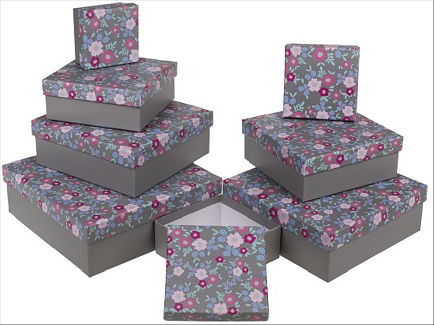 Geschenkbox grau Fr&amp;#252;hlingsblumen 8er Set gr&amp;#246;sste Box 22.5x22.5x8cm