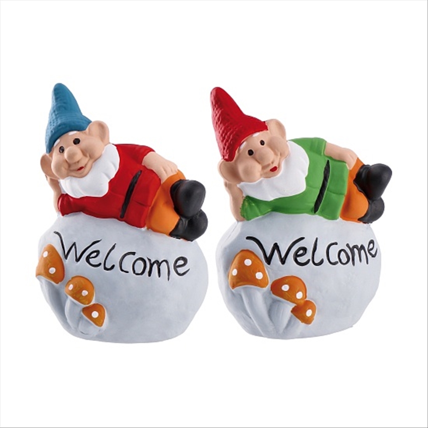 Zwerg auf Stein Welcome 11x7x16cm