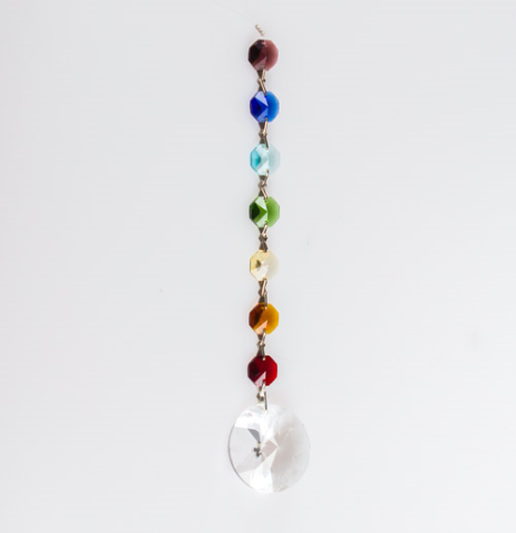 Kristallglas Chakrakette 18cm mit Bl&amp;#252;tendiamant