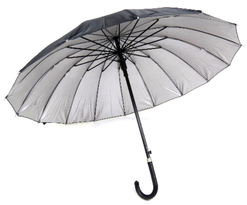 Regenschirm mit 16 Speichen sehr robust schwarz d 110cm innen Silberfarben