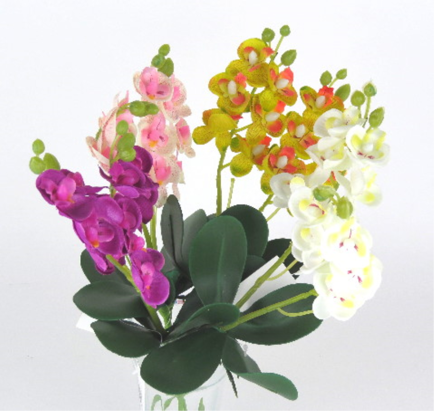 Orchideenstrauss 9 Bl&amp;#252;ten mit Bl&amp;#228;ttern 57cm 4ass