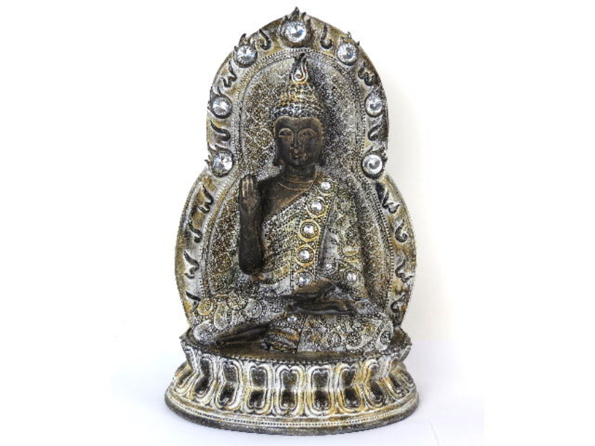 Buddha sitzend auf Thron 21x16x32.5cm Polyresin