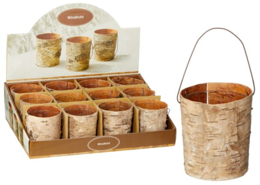 Windlicht Glas mit Baumrinde und Drahtb&amp;#252;gel 8.5cm im Display