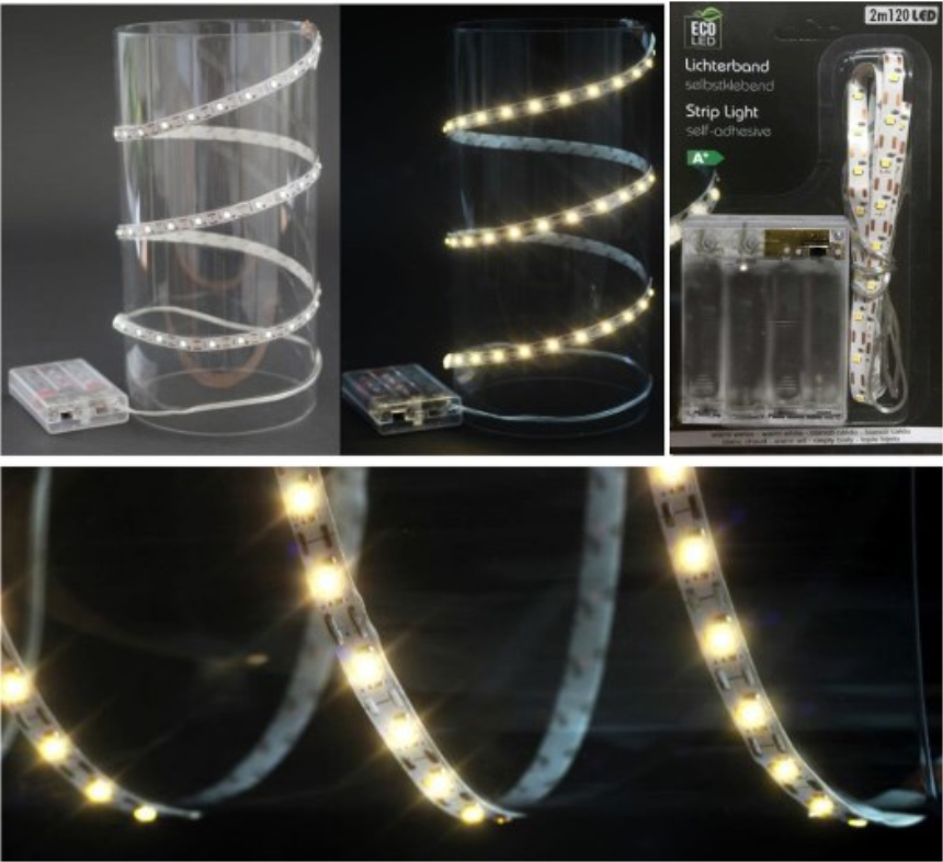 Lichtband 120 LED warmweiss zuschneidbar selbstklebend 2m ohne 4xAA