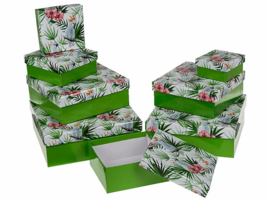 Geschenkboxen 8erSet quadratisch mit Kakadu ca. 22,5 x 22,5 x 8cm einzelne EAN