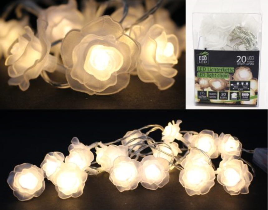 Lichterkette Kunststoff Rosen warmweiss 20 LED 230cm ohne Batterien