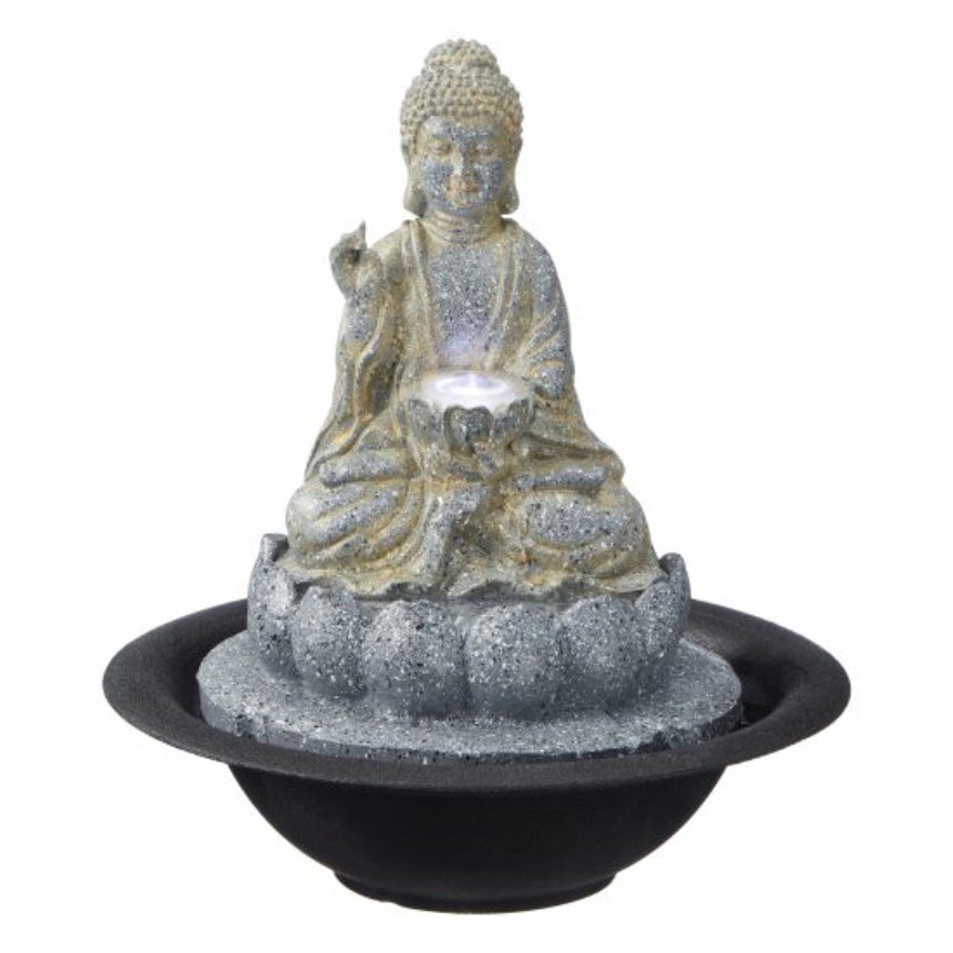 Buddha Zimmerbrunnen rund Polyresin H&amp;#246;he 25cm (Aktion, Preis alt: 34.50CHF)