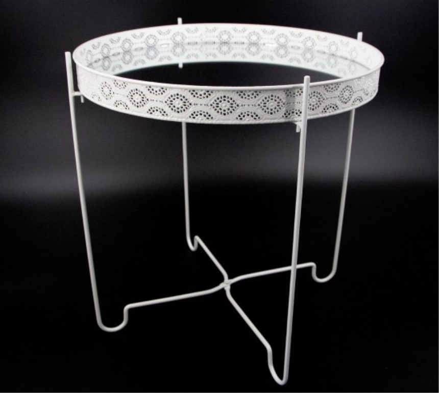 Tisch Metall weiss mit Ornamenten, klappbar, Spiegelplatte 40x42,5cm (Aktion, Preis alt: 24.90CHF)