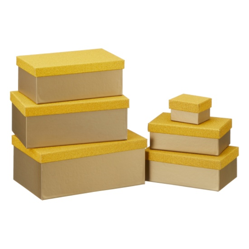 Geschenkboxen Glitzer gold 6er Set rechteckig L 24x15x9.5cm (Aktion, Preis alt: 10.00CHF)