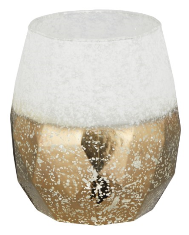 Windlicht Glas bauchig weiss kupfer 14x11x11cm