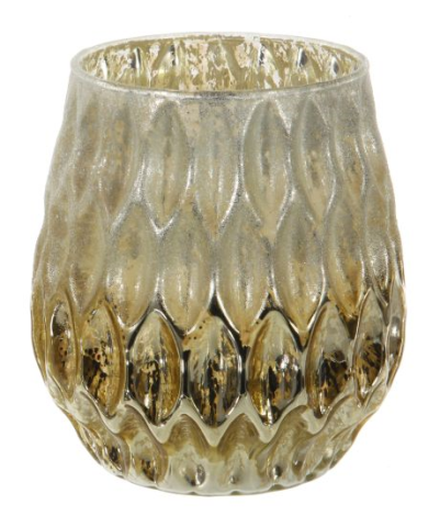 Windlicht Glas rautenmuster bauchig Farbbverlauf weiss gold H 13cm (Aktion, Preis alt: 8.50CHF)